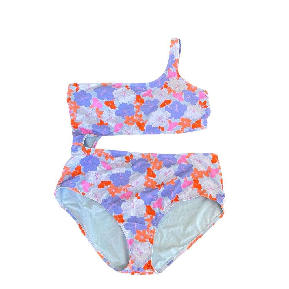 Ninety-Nine Women Purple Floral Cutout One Shoulder Swimsuit 2X NWT